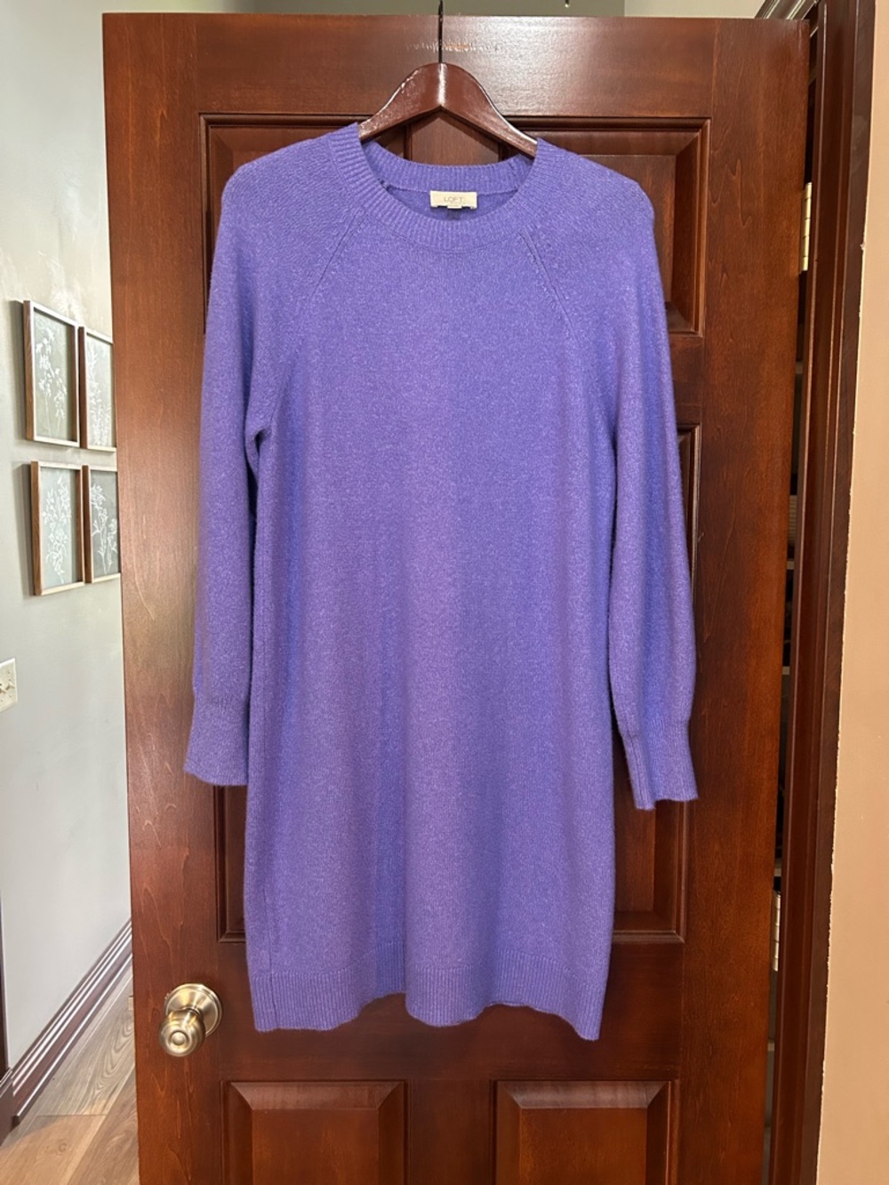 LOFT Women’s Large Purple Sweater Dress Crew Neck Long Sleeve Knit Tunic